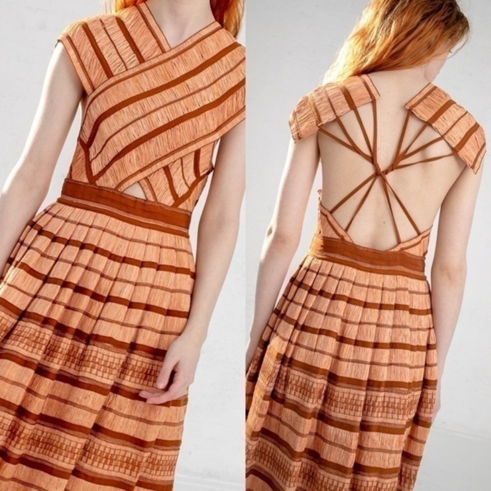 Ulla Johnson Anju Raffia Halter Midi Dress Rose Pink Open Back Runway NWT 2